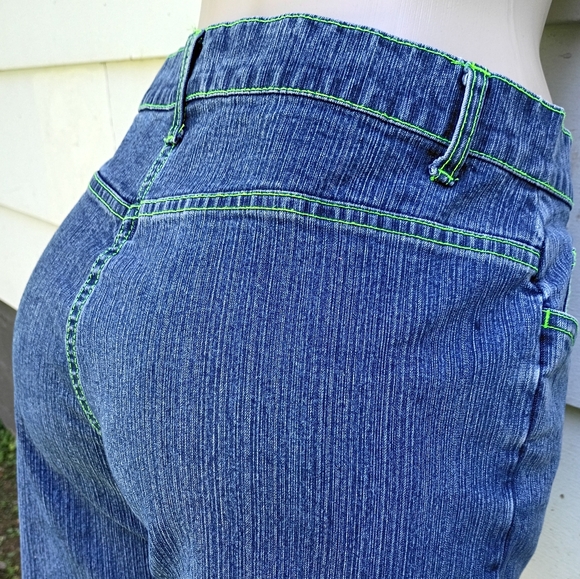 Vintage Neon Green Stitch Jean Capris - Picture 1 of 8